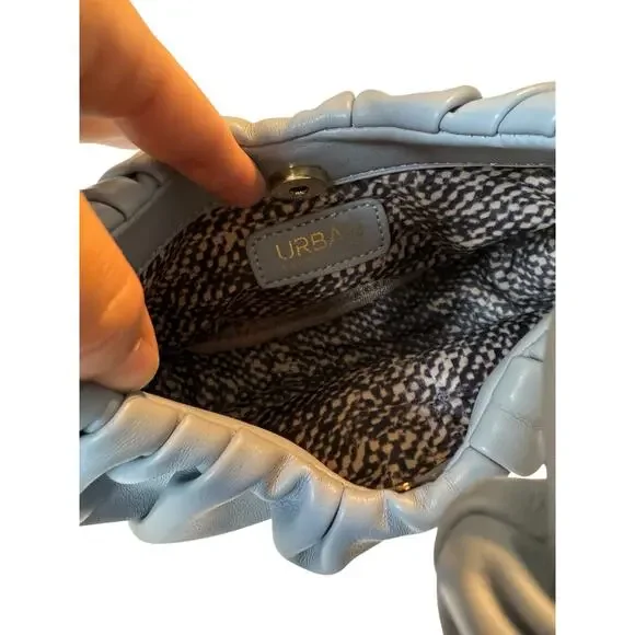 Urban Expressions Dusty Blue Scrunch Shoulder Bag Faux Leather Ruched Hobo Purse - Picture 6 of 7